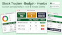 design excel google sheets, stock tracker spreadheet, budget invoice spreadsheet