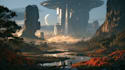 create stunning sci fi city illustrations