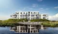 redesign seaside residential building, exterior cladding, cgi landscape render