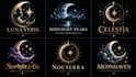 design a professional moon, star, midnight, dark, mystical, celestial night logo
