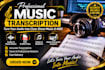 transcribe music into sheet music, notes, and midi