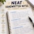 neatly handwritten notes, documents, and assignments