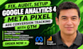 fix, audit, setup google analytics 4 meta pixel ads conversion tracking with GTM