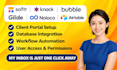 build client portals with softr knack bubble glide noloco airtable database sync