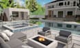 create landscape garden backyard patio pool design with realistic 3d rendering