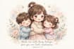 create cute chibi mother and kids water illustration