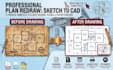 professionally redraw floor plan, house plan into 2d cad floor plan