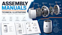 create technical product illustrations,assembly diagrams and instruction drawing