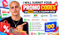 do coupon code promotion, promo codes on 100 deals site,discount code submission