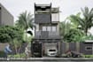 revamp 3d modern townhouse elevation design,  rooftop pergola, balcony rendering