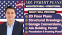 draft adu permit plans, floor p, structural drawings garage conversions ca tx fl