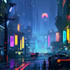 design a futuristic megacity with neon lights