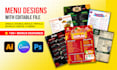 design restaurant menu, food menu, trifold menu