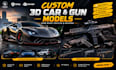 create custom 3d car and gun models, game ready vehicles and weapons, 3d boat