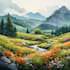 illustrate a watercolor landscape illustration