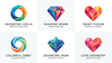 design a circle, diamond, and heart geometric logo