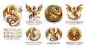 design a dragon, mystical, and golden dragon logo