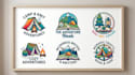 design a book, camping, and knitting logo