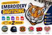 do embroidery digitizing into dst, pes, vp3, jef, exp, in 2 hour