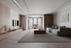 visualize contemporary apartment interior, cozy living space design, cgi render