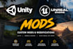 create custom unity and unreal engine mods, plugins, and game modifications