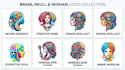 design a brain, skull, and woman logo
