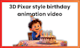 create custom 3d pixar style birthday animation video
