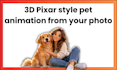 3d pixar style pet animation from your photo