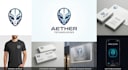 design modern alien head logo with mockups