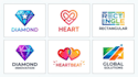 create a diamond, heart, and rectangular logo design