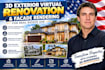do 3d exterior virtual renovation and facade rendering for real estate