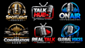 design a professional podcast broadcasting television, microphone talk show logo