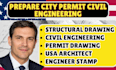 prepare city permit, civil engineering, stamp engineering as USA architect