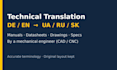 translate german to ukrainian, russian, slovak technical documents