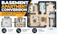 design basement apartment conversion floor plan with kitchen and bathroom layout
