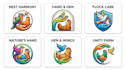 design a chicken, bird, and hand logo