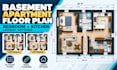 design basement apartment floor plan with bedroom and kitchen layout options