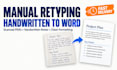 manually type handwritten notes, scanned PDF to word with formatting