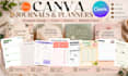 design canva journals, printable planners and editable journal covers