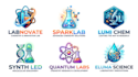 do a chemistry, led, and laboratory logo design