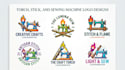 create a torch, stick, and sewing machine logo design