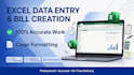 do excel data entry , bill creation and data cleaning