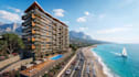 render 3d hotel complex,seaside resort,mixed use building,beach apartment design
