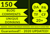 do 150 blog comments on unique domains high da pa tf cf