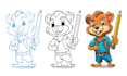 draw cartoon mascot character, line art and color version
