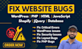 fix wordpress, PHP, HTML, CSS, javascript, database bugs and critical errors