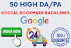 do 50 high da social bookmarking backlinks manually for SEO ranking