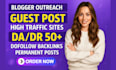 do outreach guest posts on da, DR 50 sites with dofollow link
