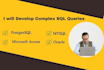 develop complex sql queries for oracle, mysql, postgresql, ms access