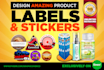 design professional product labels, stickers, and packaging mockups